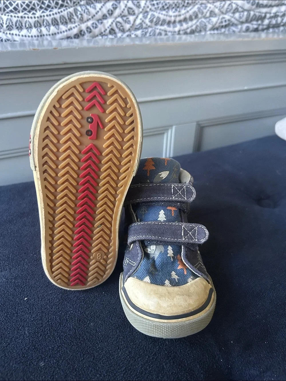 Kids See Kai Run Navy woodland Print Velcro Sneakers